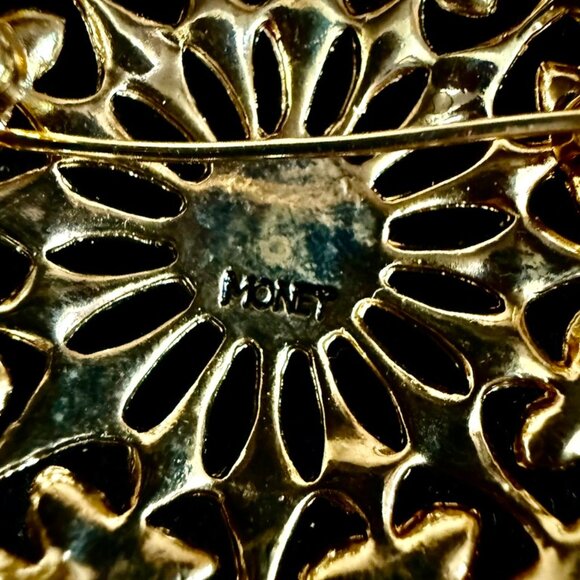 Monet Signed Vintage Fantastic Flower BROOCH PIN, Rhinestone - Picture 3 of 5